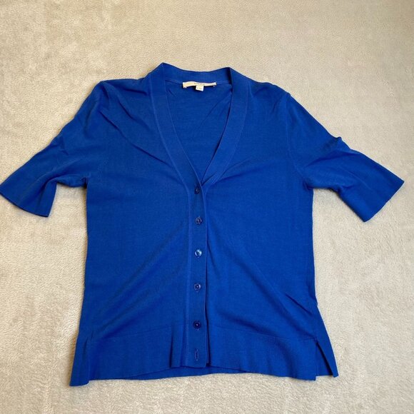 Ann Taylor Loft Women's Cardigan Sweater Top Medium Blue Short-Sleeve - Picture 6 of 7